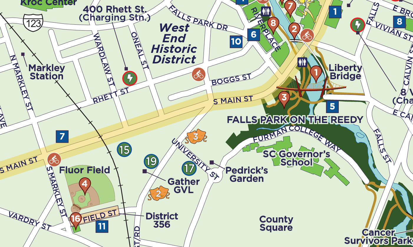 Map of the North Main Street area of Downtown Greenville, SC