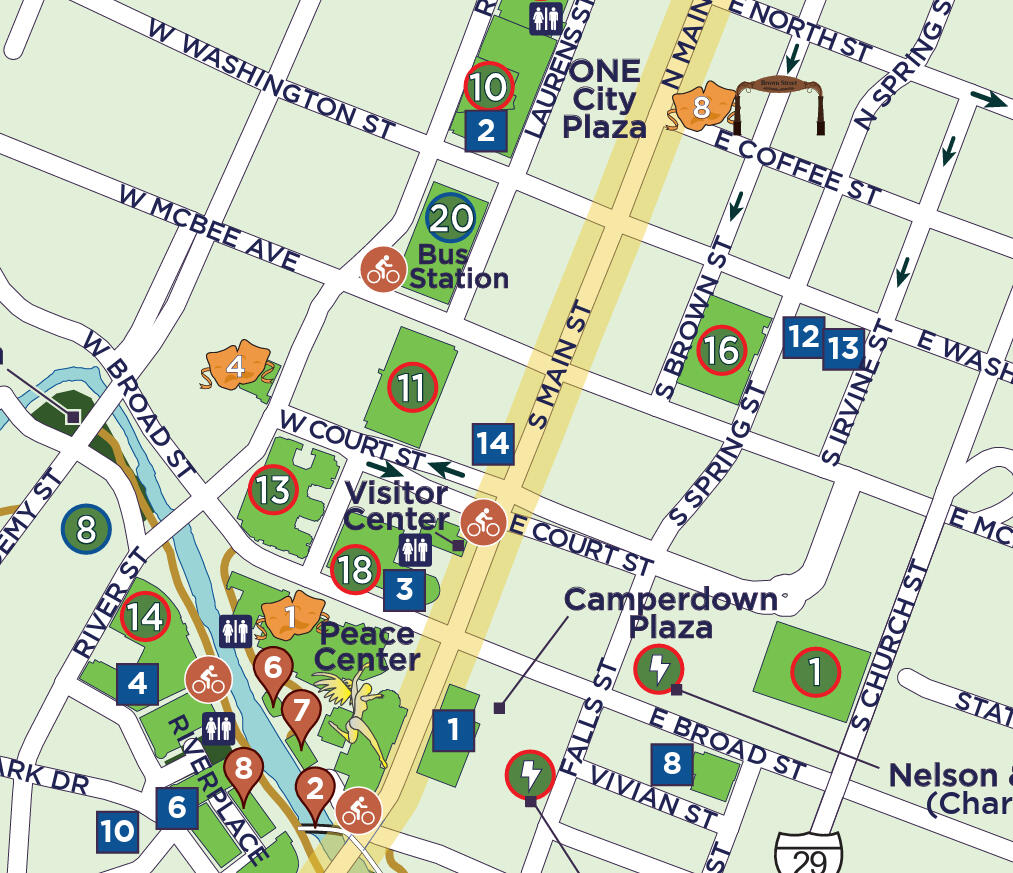 Map of the North Main Street area of Downtown Greenville, SC